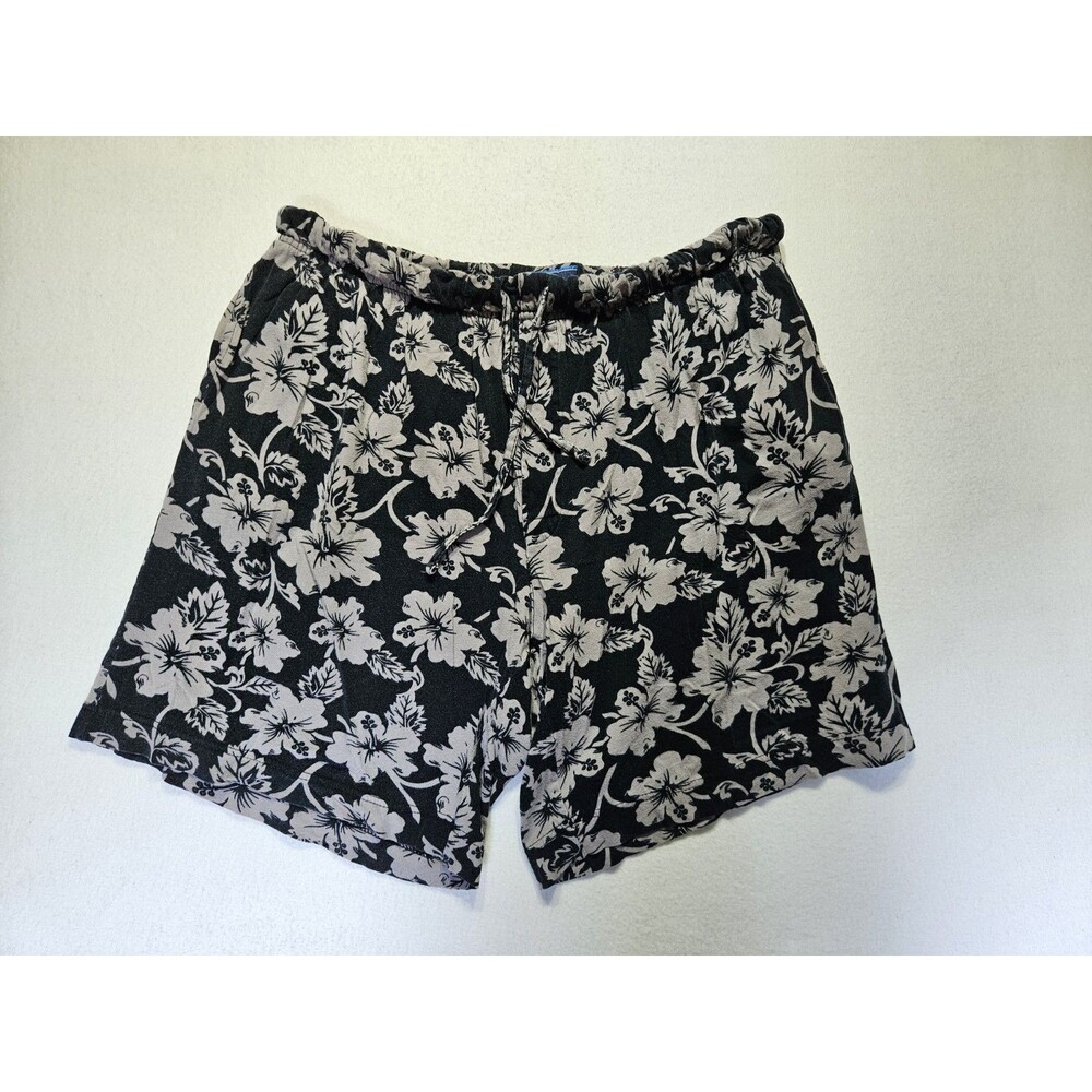 Croft & Barrow Mens Shorts Black/White Hibiscus Size L 36-38 Cotton RN 59495